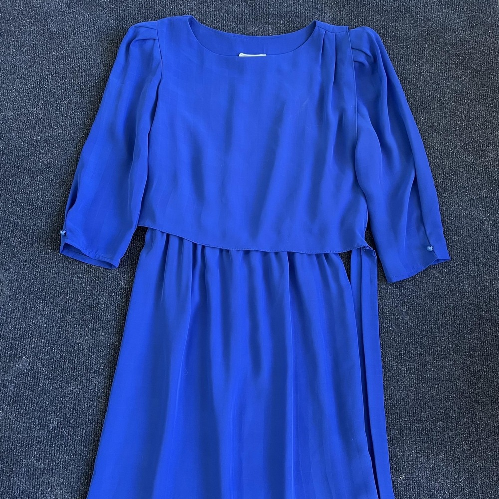 Vintage Jody California Dress Womens Small Blue‎ Blouson 3/4 Sleeve Knee Length